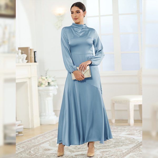 Elegant Satin Long Sleeve Dress – Autumn Loose Evening Dress - Image 4