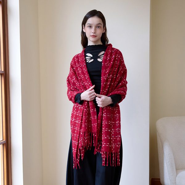 High-Grade Plaid Tassel Shawl Scarf for Women - Winter Warmth - Image 3