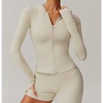 Zipper Brushed Tight Long Sleeved Sports Jacket for Women - Image 2
