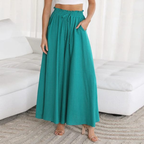 Summer Solid Color Elastic Waist Wide Leg Casual Pants