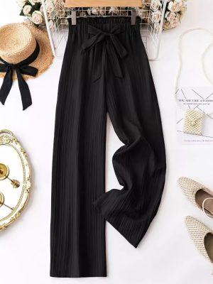 Women’s Solid Color Bowknot Wide Leg Pants