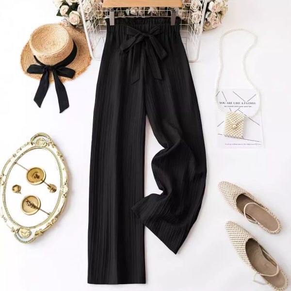 Women’s Solid Color Bowknot Wide Leg Pants