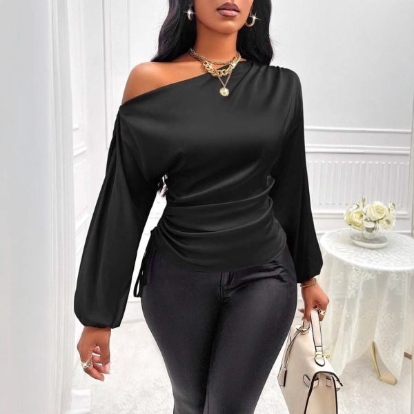 Women’s Satin Asymmetric Long Sleeve Shirt - Image 4