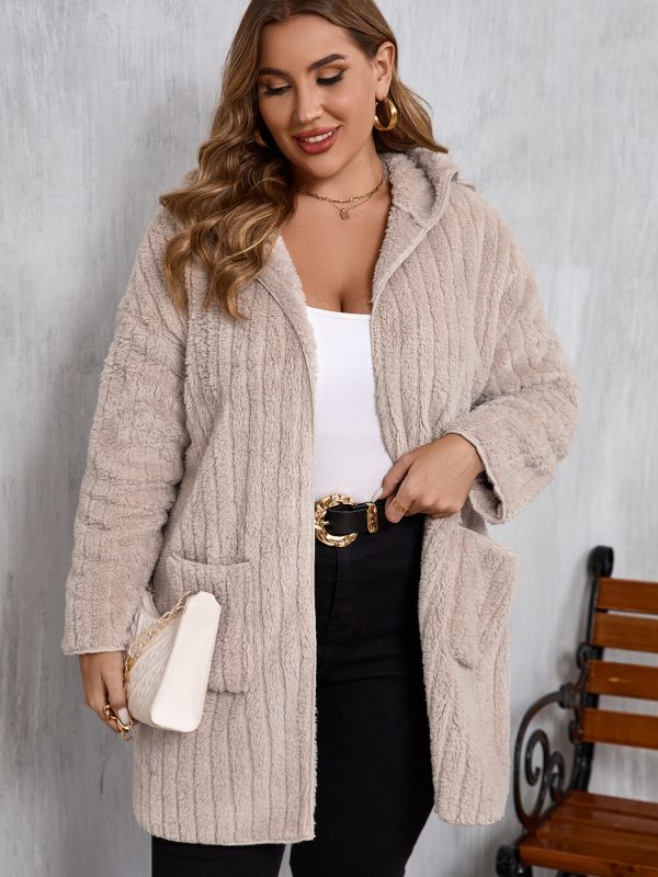 Plus Size Thick Hooded Double-Sided Plush Cardigan Coat - Image 2