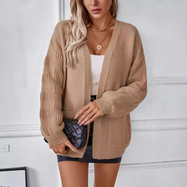 Solid Color Pocket Knitted Cardigan for Women - Image 3