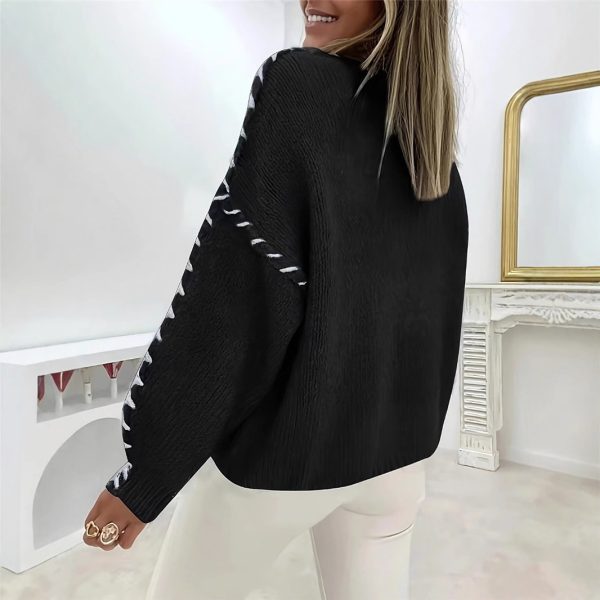 Women’s Loose Round Neck Contrast Color Long Sleeve Top - Image 4