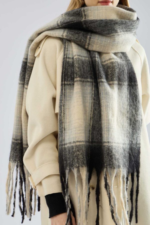 Mohair Plaid Tassel Scarf for Women - Thickened Warm Winter Wrap - Image 3