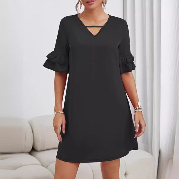 Spring Summer Plus Size Bell Sleeve Mid-Length Dress for Women - Image 4