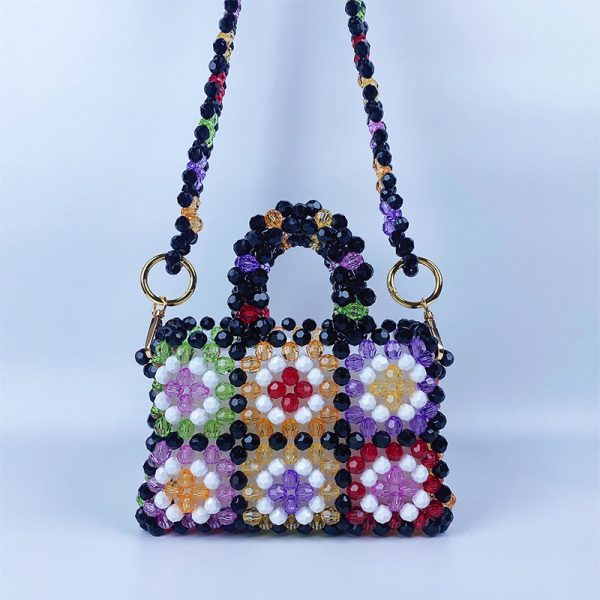 Handmade Plaid Beaded Pearl Crossbody Bag for Women