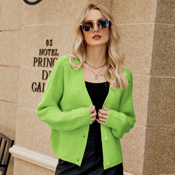 V-Neck Sweater Autumn Winter Loose Women’s Solid Color Long Sleeve Knitted Cardigan - Image 4