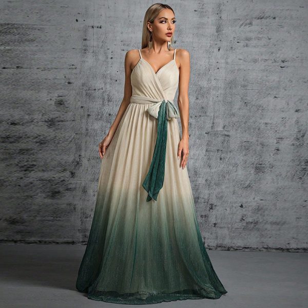 Strap Backless Sexy Lace-Up Gradient Color Maxi Dress for Formal Events - Image 3