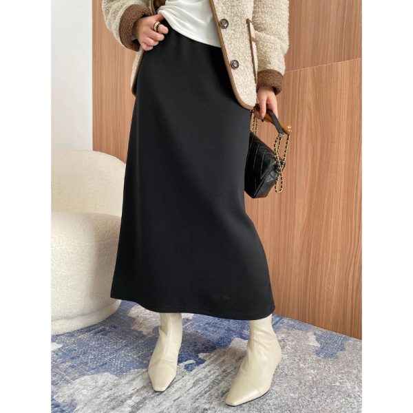 High-End Woolen A-Line Skirt with Back Slit & Slimming Fit