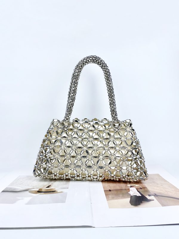 Handmade Pearl Hollow Woven Underarm Tote Bag for Women - Image 2