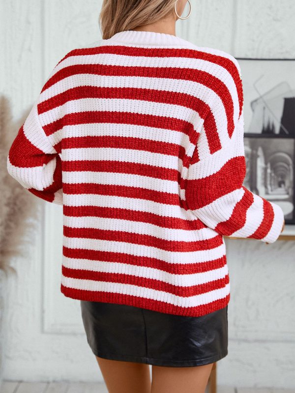 Casual Striped Chenille Pullover Sweater for Women - Image 2