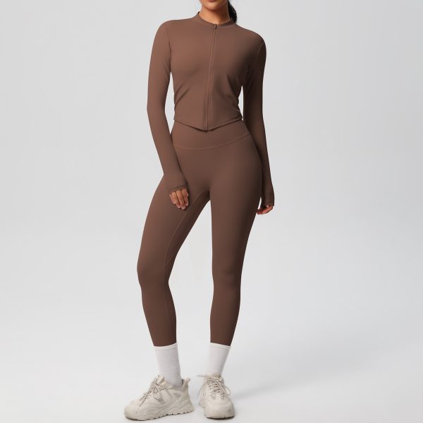 High-Waist Skinny Yoga Pants and Nude-Feel Sports Zip Long Sleeve Coat - Image 2