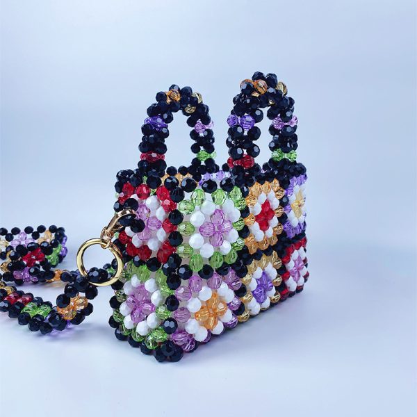 Handmade Plaid Beaded Pearl Crossbody Bag for Women - Image 3