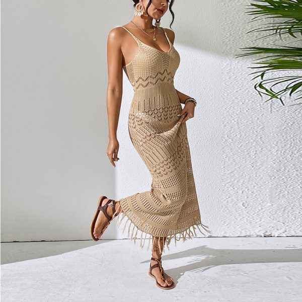 Sexy Cutout Sling Knitted Maxi Beach Dress - Image 3