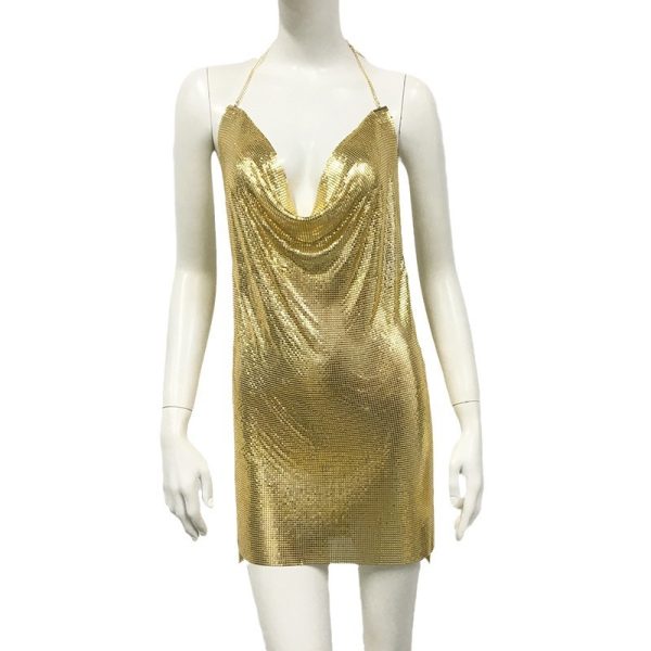 Sexy Metallic Sequin Slit Cami Dress for Women - Image 2