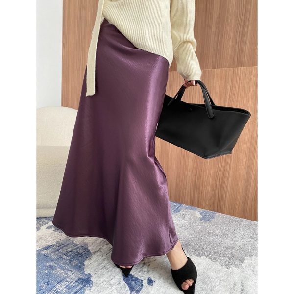 High-End Fleece-Lined Satin Micro Fishtail Skirt