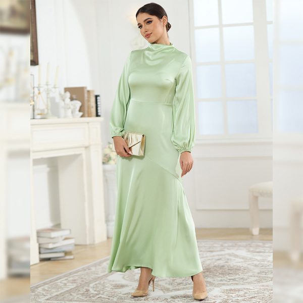 Elegant Satin Long Sleeve Dress – Autumn Loose Evening Dress - Image 2