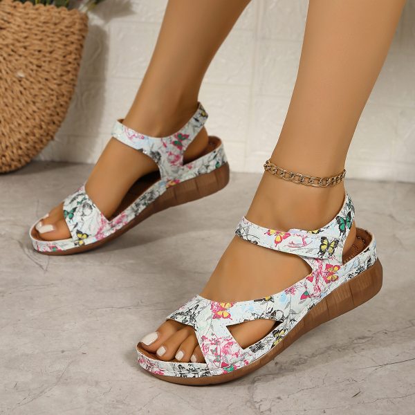 Floral Print Velcro Platform Sandals - Image 2