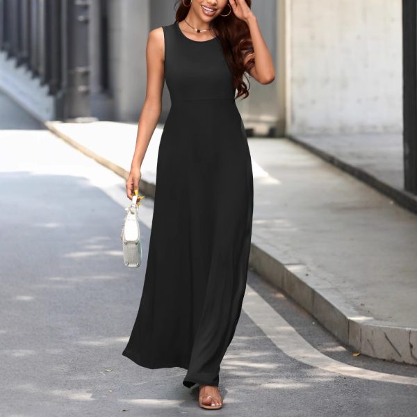 Sexy Sleeveless Solid Color Mid-Length Slim Strap Vest Dress