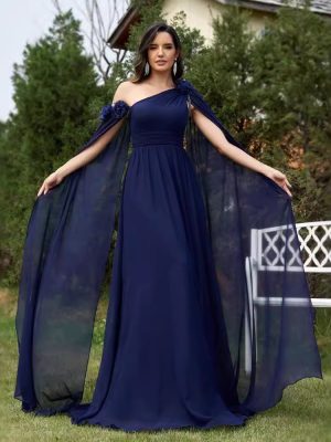 Women’s Blue Chiffon Ribbon Fishtail Dress