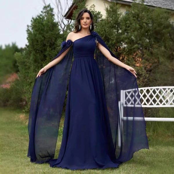 Women’s Blue Chiffon Ribbon Fishtail Dress