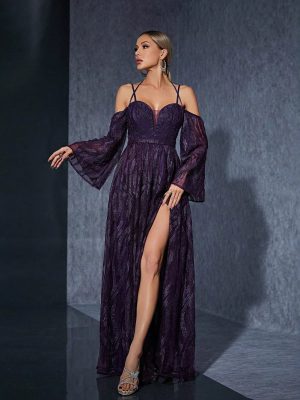 Women’s Halter Bell Sleeve Slit Design Dress