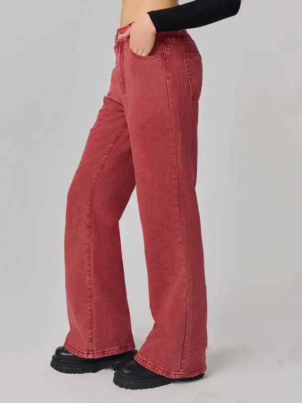 Casual Wide Leg Straight Denim Trousers for Women - Image 2