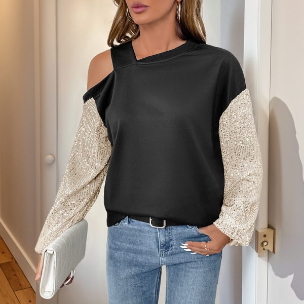 Women’s Off-Shoulder Sequined Multicolor Hoodie