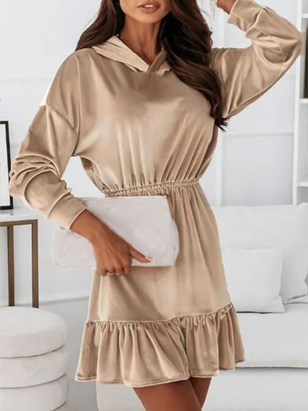 Winter Popular Gold Velvet Casual Hooded Dress for Women - Image 3