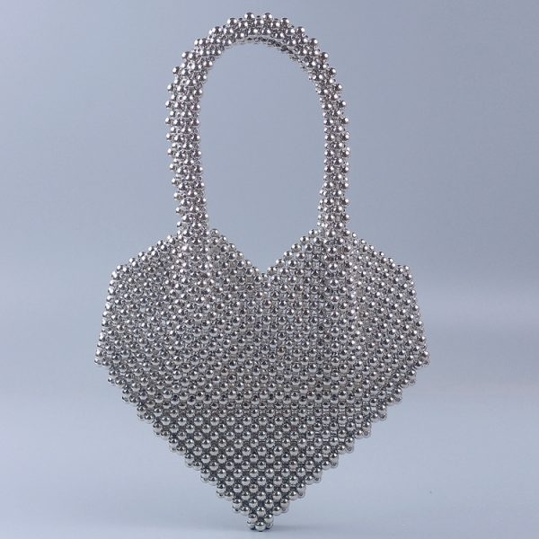 Multi-Color Pearl Peach Heart Hand-Woven Handbag for Women