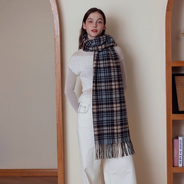 Korean British-Inspired Cashmere-Like Plaid Scarf for Women - Winter Shawl - Image 4