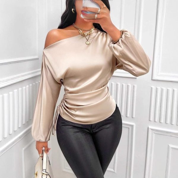 Women’s Satin Asymmetric Long Sleeve Shirt - Image 3