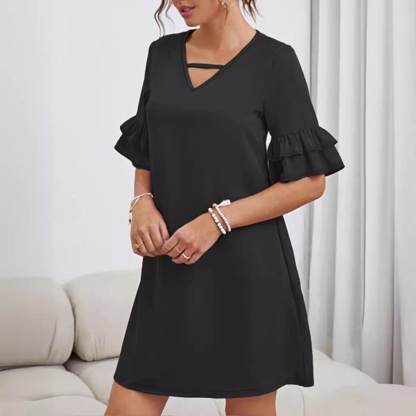 Spring Summer Plus Size Bell Sleeve Mid-Length Dress for Women - Image 3