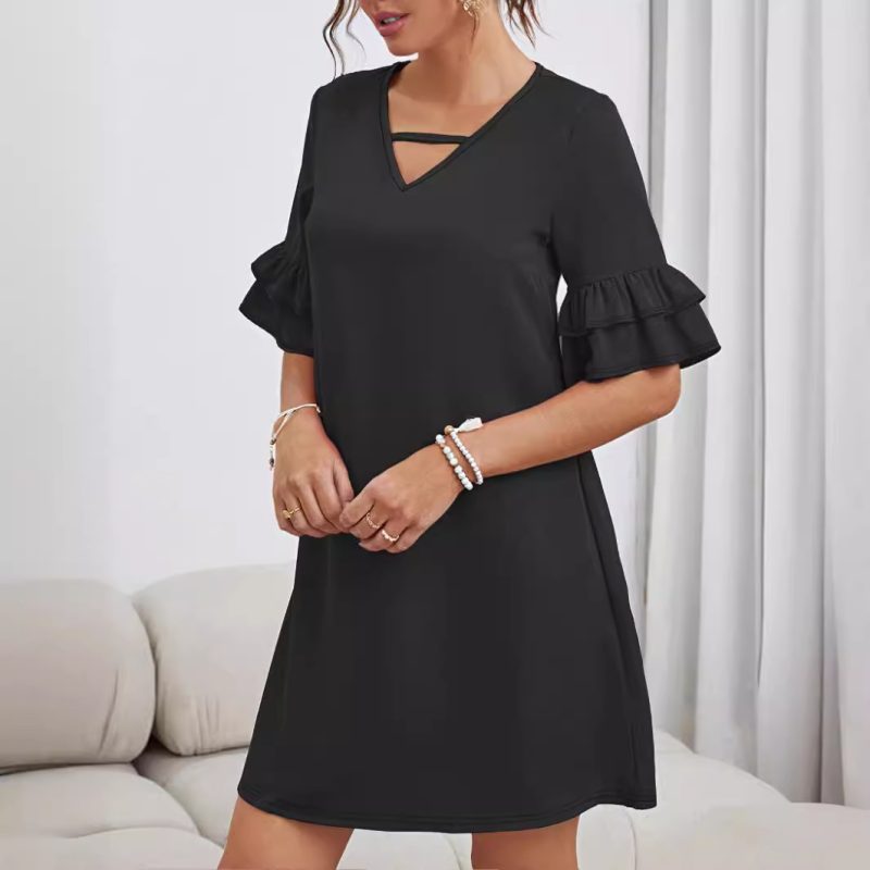 Spring Summer Plus Size Bell Sleeve Mid-Length Dress for Women - Image 3