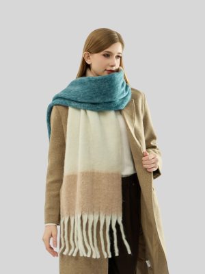 Color-Matching Mohair Tassel Scarf for Women