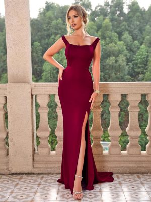 Sexy Backless Maxi Dress – Solid Color Tied Camisole Gown with Slit