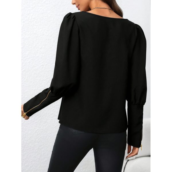 Women Office Long Sleeve Zipper Top Shirt - Image 4