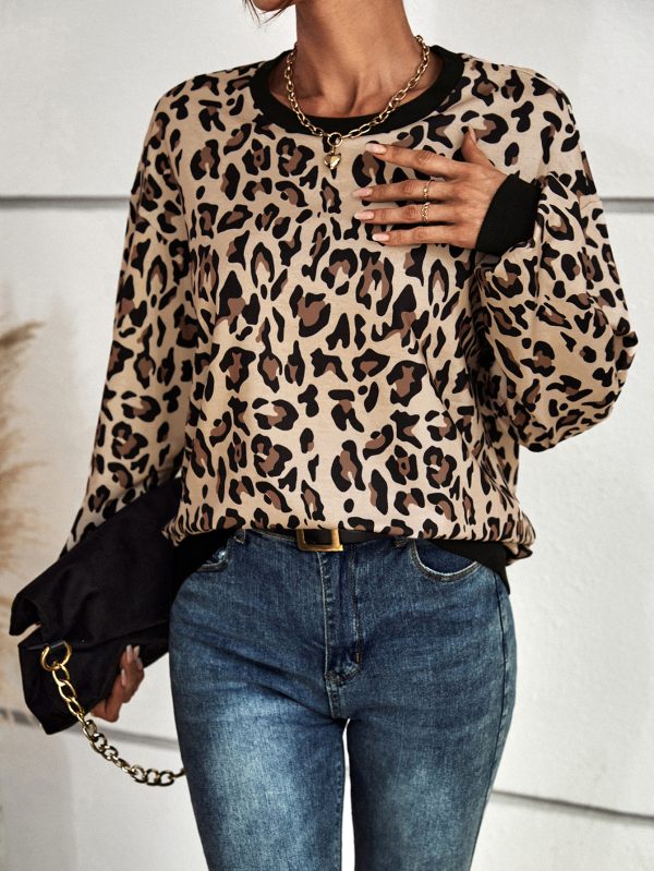 Leopard Print Long Sleeve Casual Sweatshirt for Women - Image 2