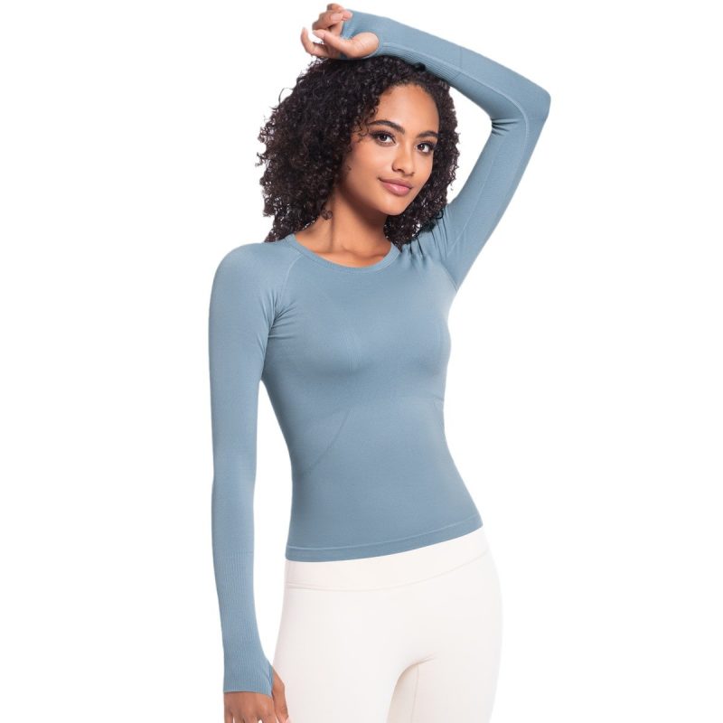 Women’s Long Sleeve Round Neck Exercise T-Shirt, Skin-Friendly Slim Breathable Running & Yoga Top - Image 4