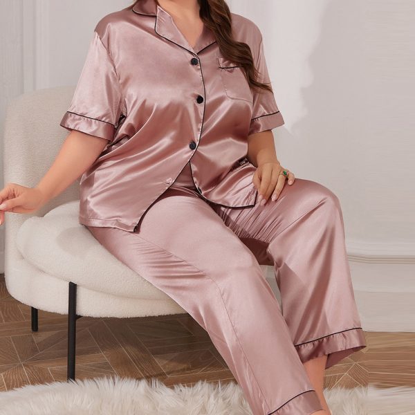 Plus Size Ice Silk Nightdress & Cardigan Pajamas Set for Women - Image 2