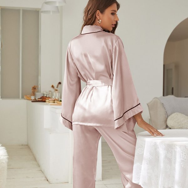 Spring Summer Long Sleeve Ice Silk Satin Chiffon Pajamas for Women - Image 4