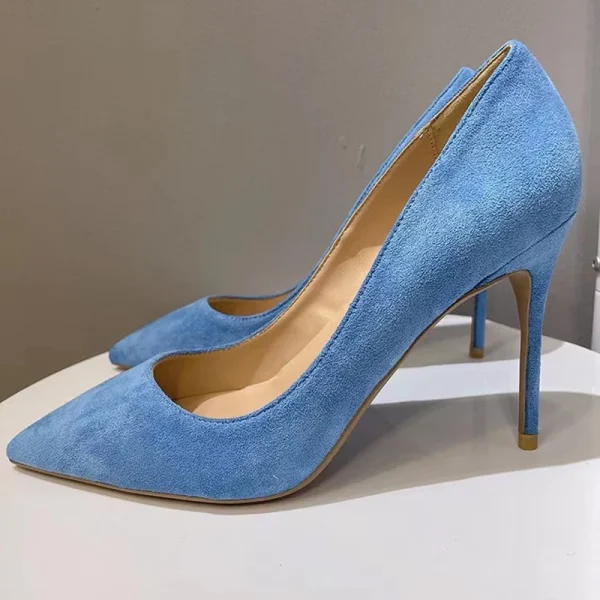 Light Blue Women Faux Suede Pointy Toe High Heel - Image 3