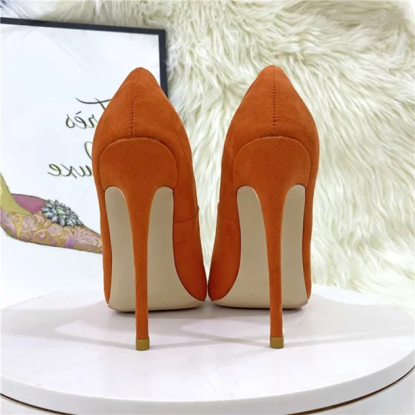 Orange Purple Patchwork Women Flock Pointy Toe High Heel Shoes - Image 5