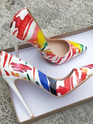 Graphic Print Women Pointed Toe High Heel Party Shoes