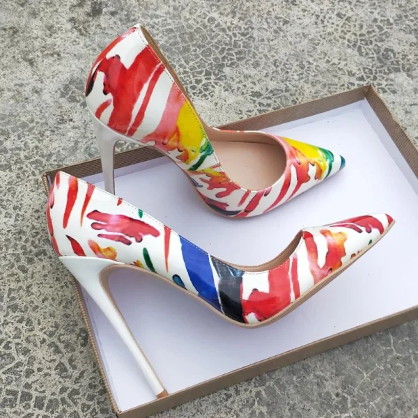 Graphic Print Women Pointed Toe High Heel Party Shoes