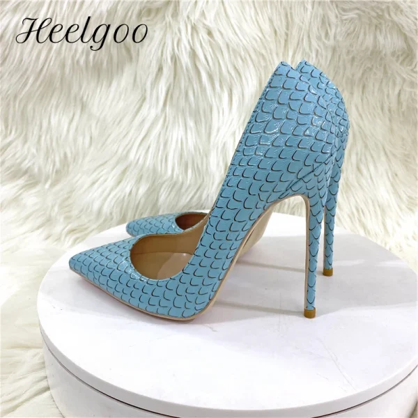 Crocodile Effect Women Sexy Pointy Toe Shallow High Heel Party Shoes - Image 2