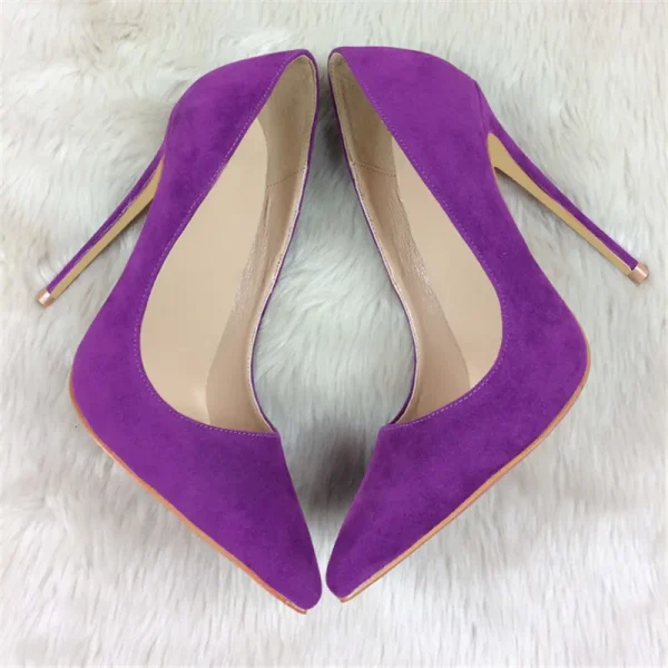 Purple Flock Women Pointy Toe High Heel Formal Dress Shoes - Image 9